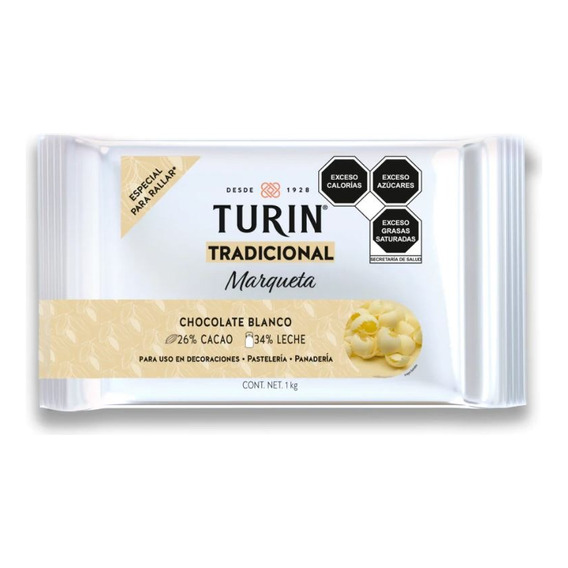 Marqueta De Chocolate Blanco De 1kg, Marca Turin.