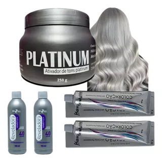  Kit Tinta De Cabelo Profission 2 Coloração 2 Ox 1 Matiz 250g Tom Branco Platinum Cinza Nº 12.21