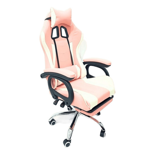 Silla de escritorio Ideon SG03 gamer ergonómica  rosa y blanca con tapizado de cuero sintético