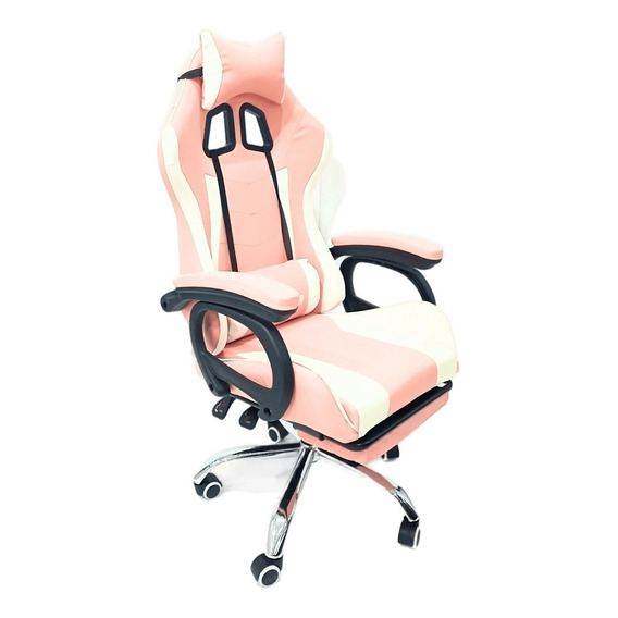 Silla de escritorio Ideon SG03 gamer ergonómica  rosa y blanca con tapizado de cuero sintético