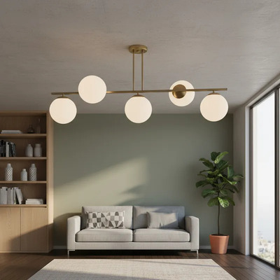 Plafon 5 Luces Barral Elyn De-cor Dorado Con Globo Opal E27