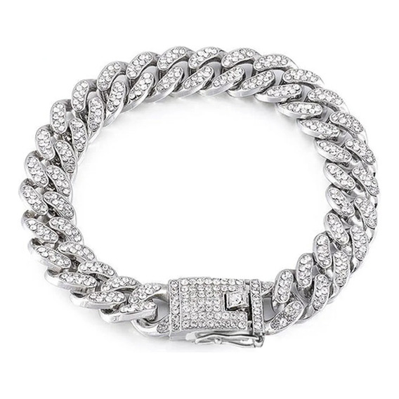 Pulsera Cubana Con Diamantes Simil Strass Iced Out