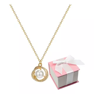 Collar Elegante Perla Oro Laminado 18k Regalo Mujer Estuche 