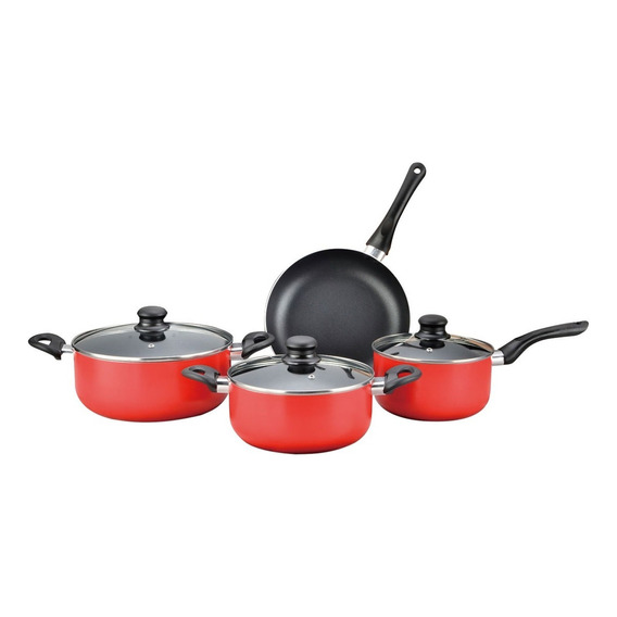 Set De Ollas Bateria Cocina Cacerola Sarten 7 Piezas Daewoo Color Rojo