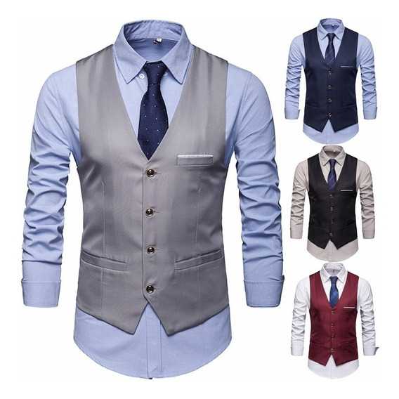 Chaleco De Traje Con Cuello En V Para Hombre Business