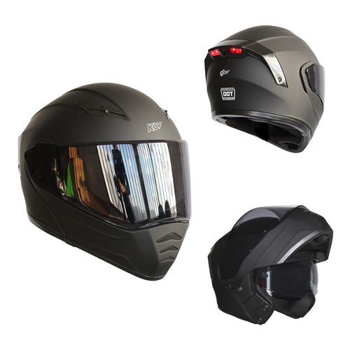 Casco Kov Estelar Negro Mate Abatible Para Moto Con Luz Stop Tamaño del casco XL