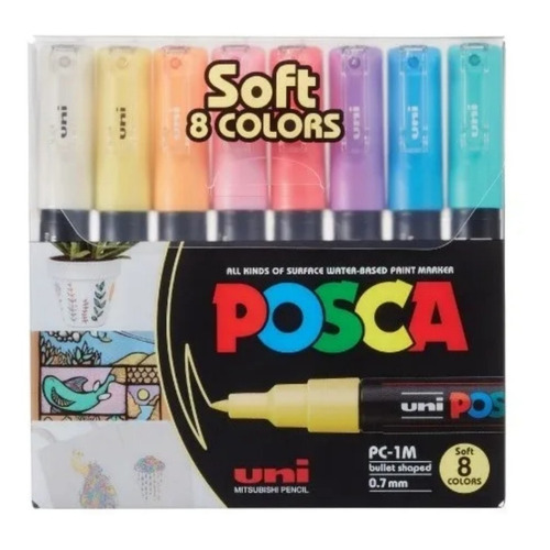 Marcadores Uni Posca 1m Set 8 Colores Pasteles Soft Colors