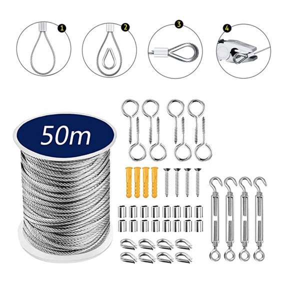 Kit De Cables Tensores De Acero De 50 M