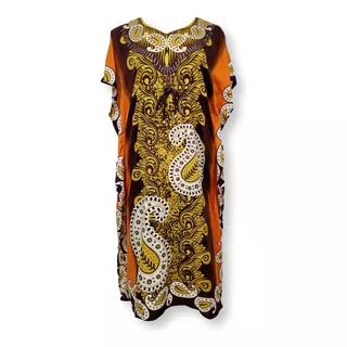 Vestido Kaftan Longo Indiana Plus Size Estampa Arabescos