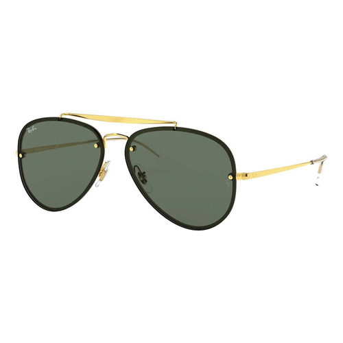 Gafas de sol Ray-Ban Aviator Blaze Small con marco de acero color polished gold, lente green de poliamida clásica, varilla polished gold de acero - RB3584N