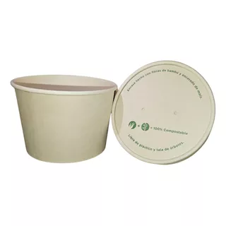 50 Vaso Térmico 16 Oz Con Tapa Bambú Compostable Sopa Helado