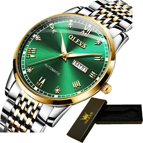 Relojes Mecánicos Olevs Classic Calender Para Hombre Color Del Fondo Silver Gold Green