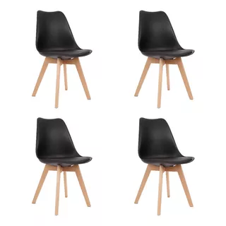 Sillas Tulip Eames Con Almohadon Set X4 Gardenlife  Color Negro