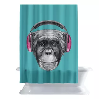 Cortina De Baño Monkey Headphones