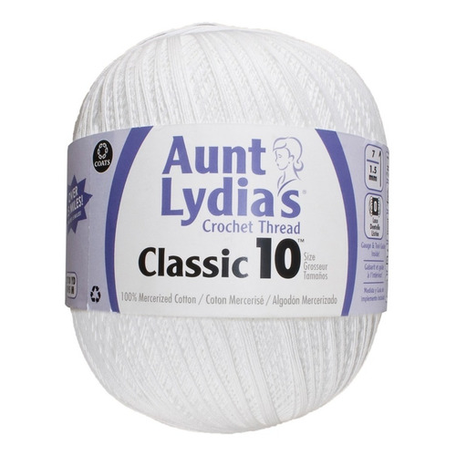 Estambre Algodón Aunt Lydia´s Classic 10 Red Heart Coats Color White 201