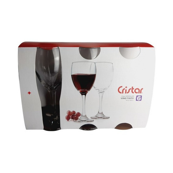 Set 6 Copas De Vino Tinto 300ml Cristar Color Transparente