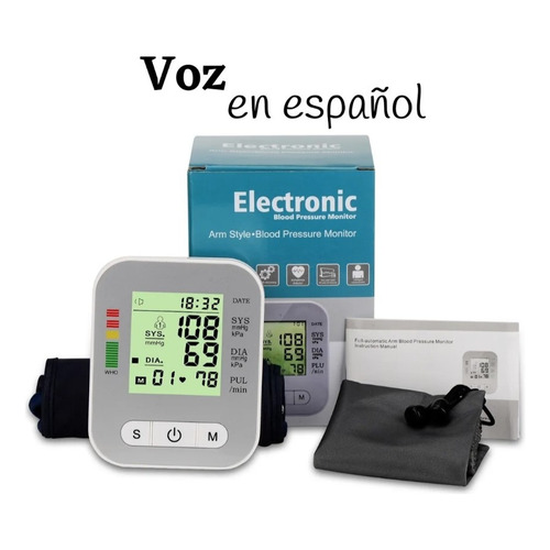Tensiómetro Digital Profesional Brazo+estuche+voz En Español Color Blanco