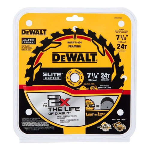 Hoja de sierra circular Dewalt Dwaw71424 de 24 dientes y 7 1/4 pulgadas
