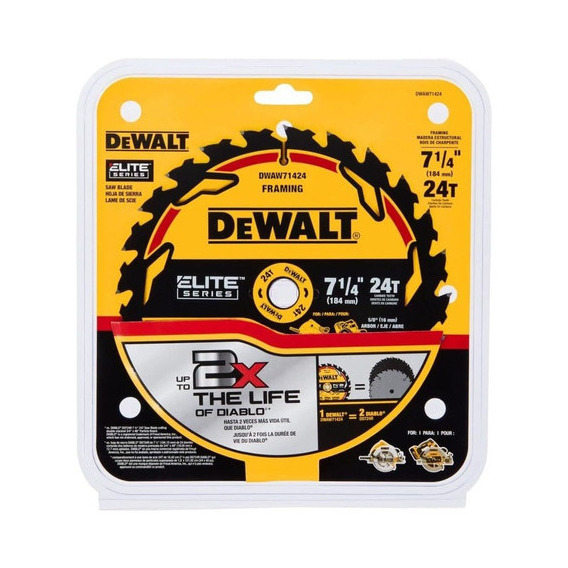 Hoja de sierra circular Dewalt Dwaw71424 de 24 dientes y 7 1/4 pulgadas
