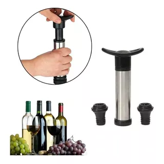 Bomba Vacio Para Botella De Vino Con 2 Tapones Acero Inox Color Plateado