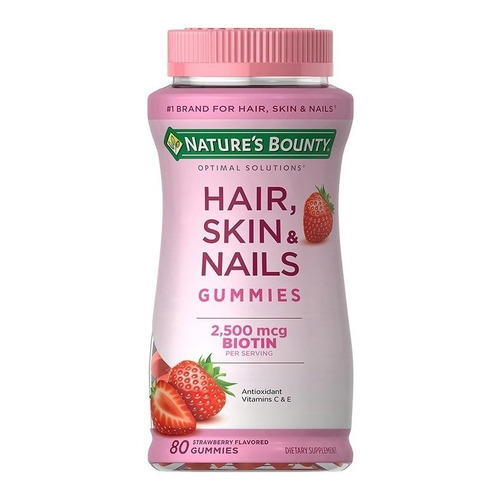 Suplemento en gomitas Nature's Bounty  Hair, Skin & Nails carbohidratos sabor fresa en pote 80 un