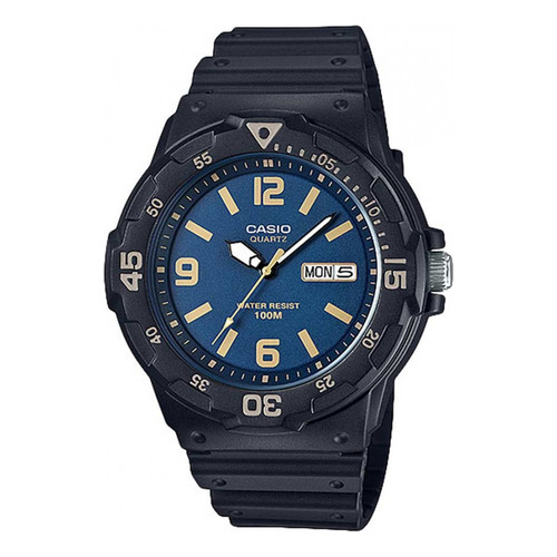 Reloj pulsera Casio MRW-200 con correa de resina color negro - fondo azul