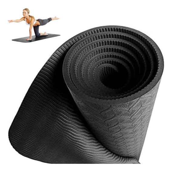 Tapete Yoga Sportisimo Mat Premium Grueso 183cm Pilates Pad Color Negro