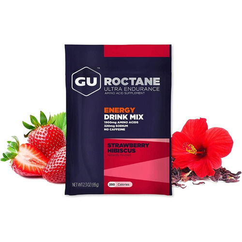 Gu Roctane Energy Drink Mix Energía Aminoacidos Sabor Frutilla Hibiscus (NO Cafeina)