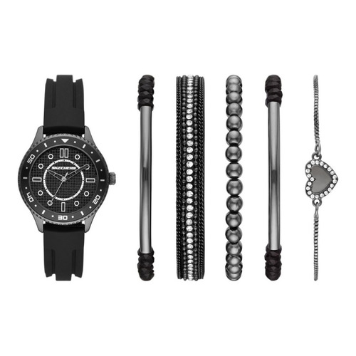 Set Reloj Mujer Skechers De Silicon Pulseras Color de la correa Negro