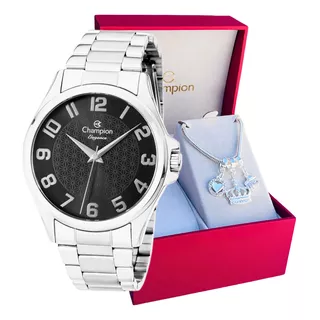 Relógio Champion Feminino Prateado Elegance Luxo + Pulseira