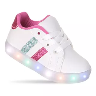 Tenis Infantil Juvenil Com Luzes De Led E Glitter Meninas