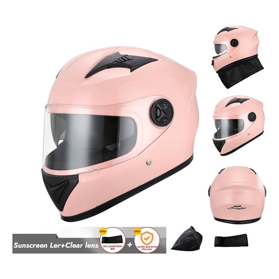 Moto Antiniebla Doble Espejo Casco Motocicleta Abatible Rosa