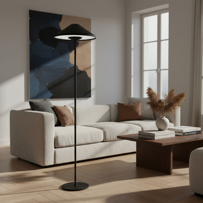 Lampara De Pie Roma 2xe27 Acero/acrilico Alto 1.47m Negro