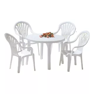 Conjunto Mesa Redonda+ 4 Cadeiras Plastico -frete Gratis