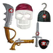 Kit Piratas Caribe 7 Mares C/ Gancho/pistola/espada/mascara