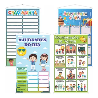 Kit 4 Banner Combinados Chamadinha Aniversariantes Ajudantes