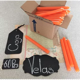 Velas Largas - Color Naranja I Caja De 60 Piezas