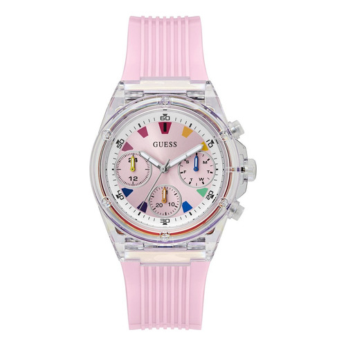 Reloj De Pulsera Para Mujer Marca Guess Correa Pink Bisel Rosa Fondo Rosa