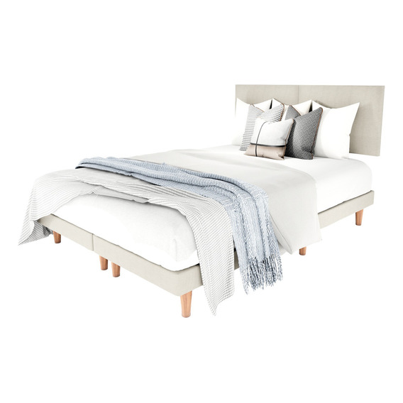 Cama Recamara Base Box Madera Tapiz Cairo Individual Beige