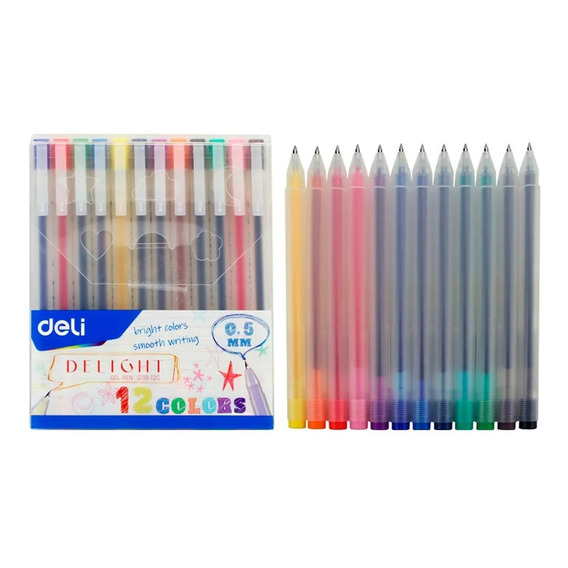 Set X12 Lapiceras En Gel Colores Surtidos C/ Estuche Febo