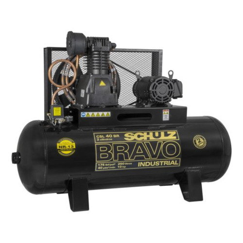 Compresor de aire eléctrico Schulz Bravo CSL 40 BR/250 trifásico 261L 10hp 220V/380V negro