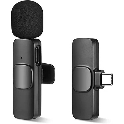 Mini Micrófono Solapa Inalámbrico Recargable Tipo C Android Color Negro