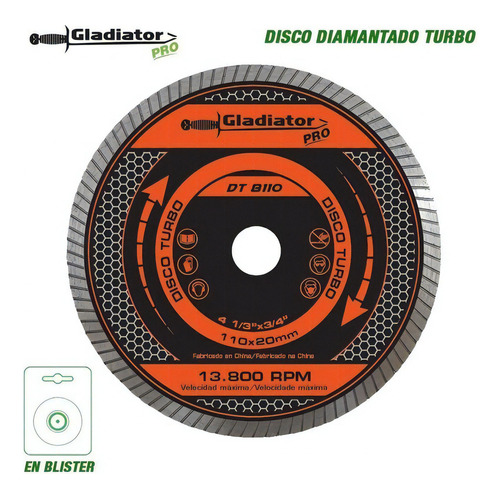 Disco Diamantado Turbo Para Cortadora De Porcelanato 110mm Color Gris