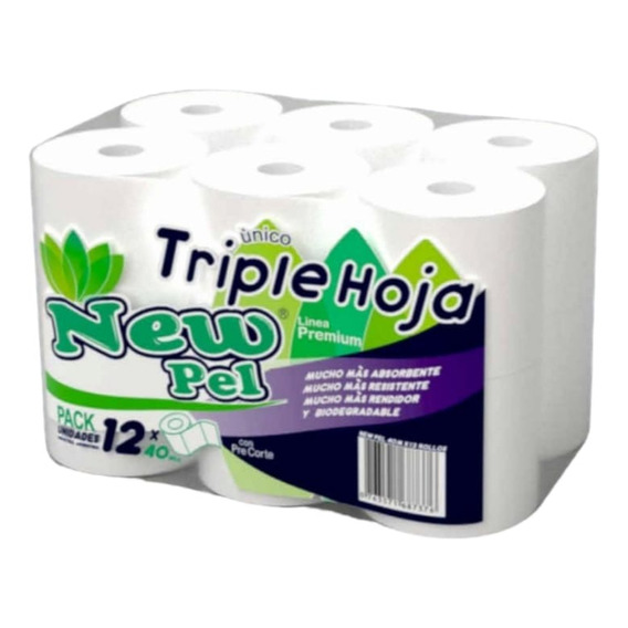 Papel Higiénico New Pel Triple Hoja 40m X12 Rollos