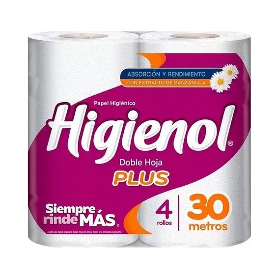 Nuevo Higienol Plus 30mt Doble Hoja X 4 Unidades M A F