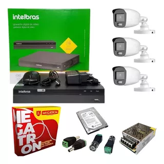 Kit 3 Câmeras Hd Full Colorida A Noite E Dvr Intelbras 500gb