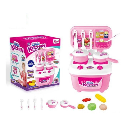 Cocinita Cocina Infantil Juguete Con 12 Accesorios Comida Color Rosa
