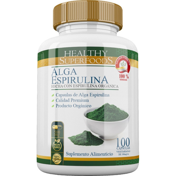 Healthy Superfoods Alga Espirulina Pura Premium 100 Capsulas 500mg Sabor Natural