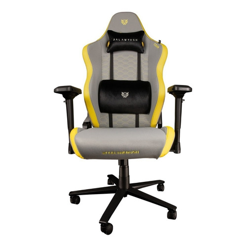 Silla de escritorio Balam Rush Thunder Comp gamer ergonómica  gris y amarilla y negra con tapizado de tela