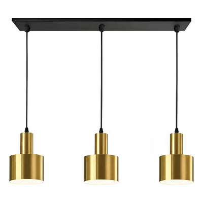  Colgante 3 Luces Nero Dorado Apto Led E27 Deco Luz Desing Dorado